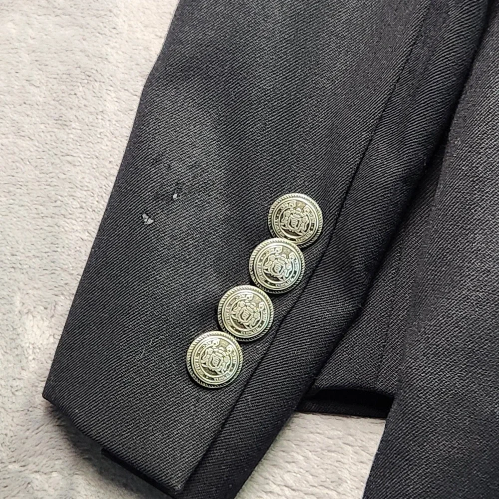 J. Victor Men's 46S Black 100% Wool Blazer Jacket Crest Buttons Flaws Canada 46